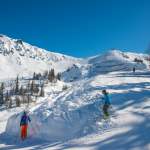 Skifahrer und Blick zum Grießenkargipfel in Wagrain